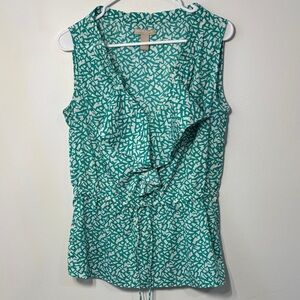 Banana Republic Teal and White Ruffle Front Camisole
